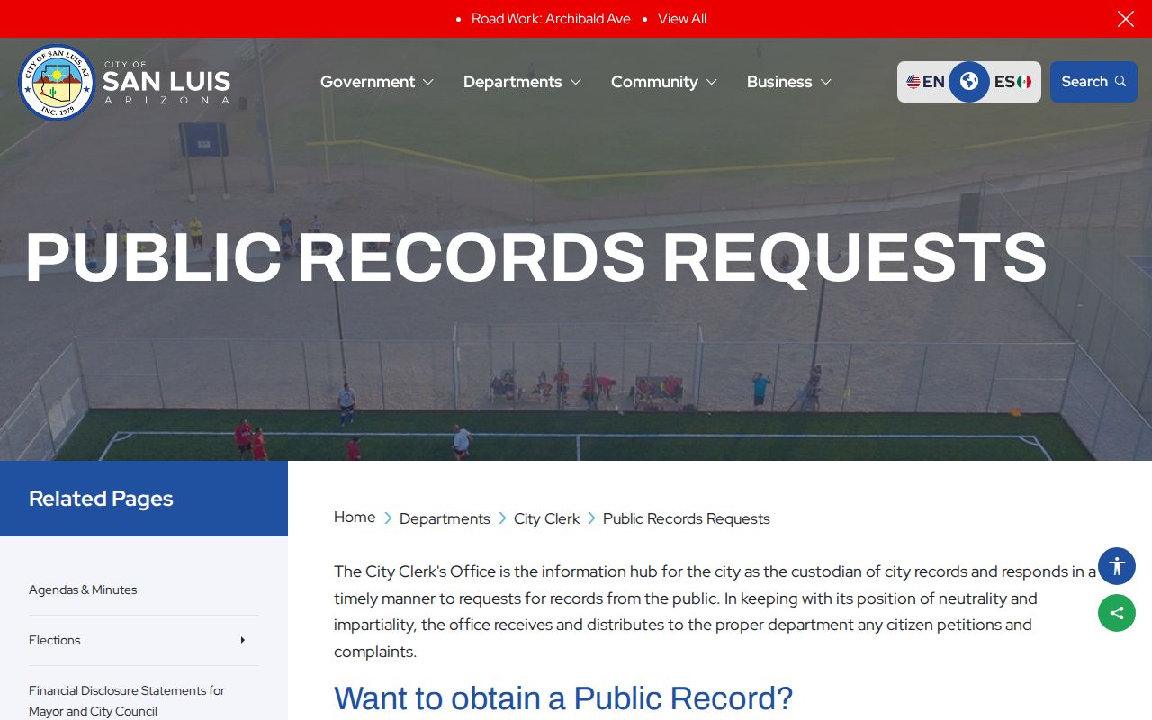 San Luis residents directory city records request screen