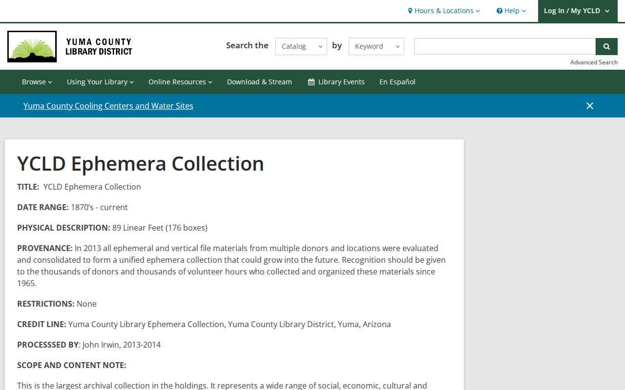 San Luis previous residents research in Yuma Library ephemera holdings