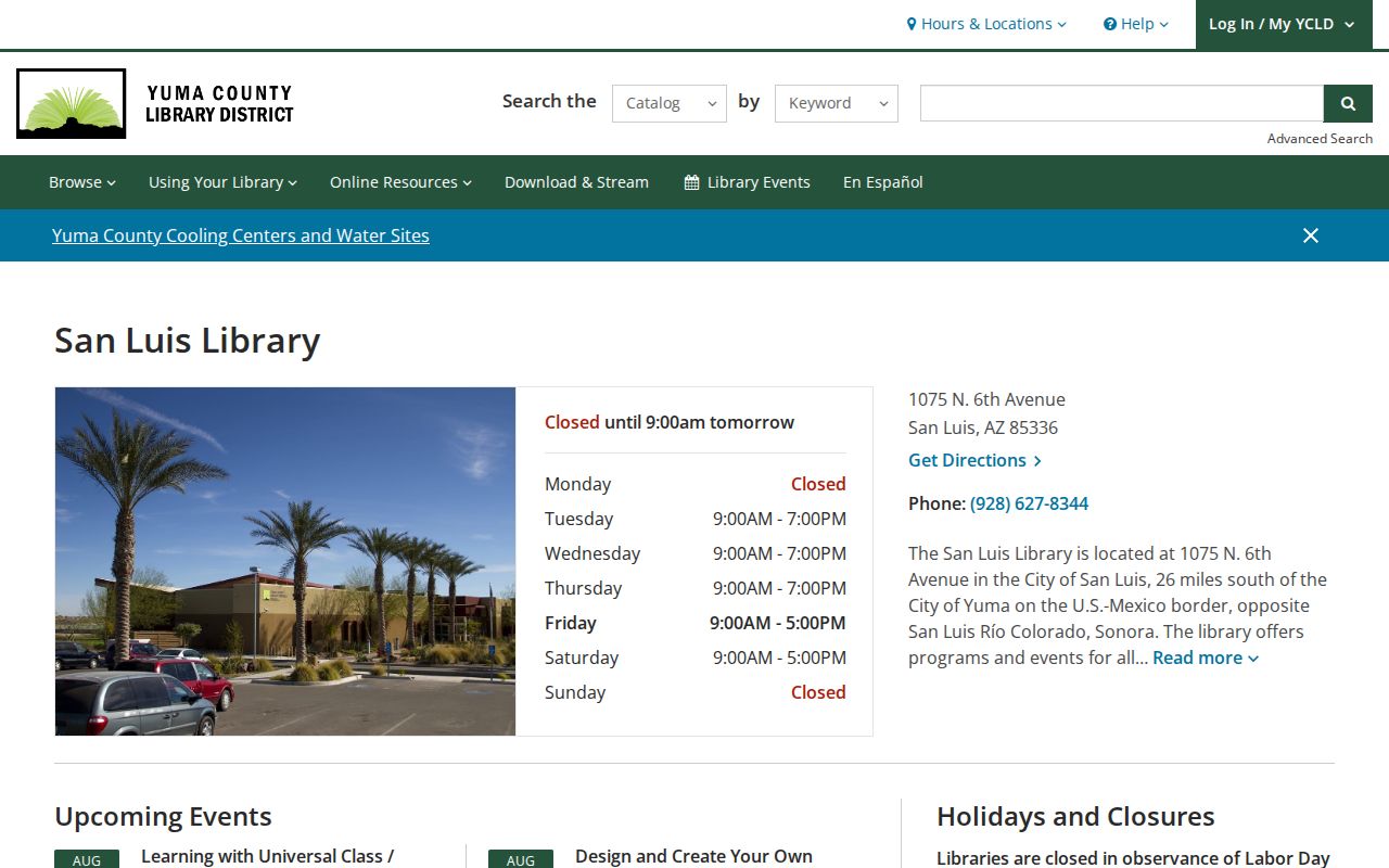 San Luis ZIP code directory comparison on the library location page